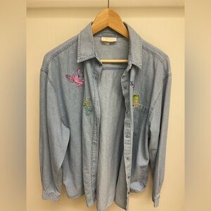Tia Designs Frog 100%cotton Button Up JeanShirt size L